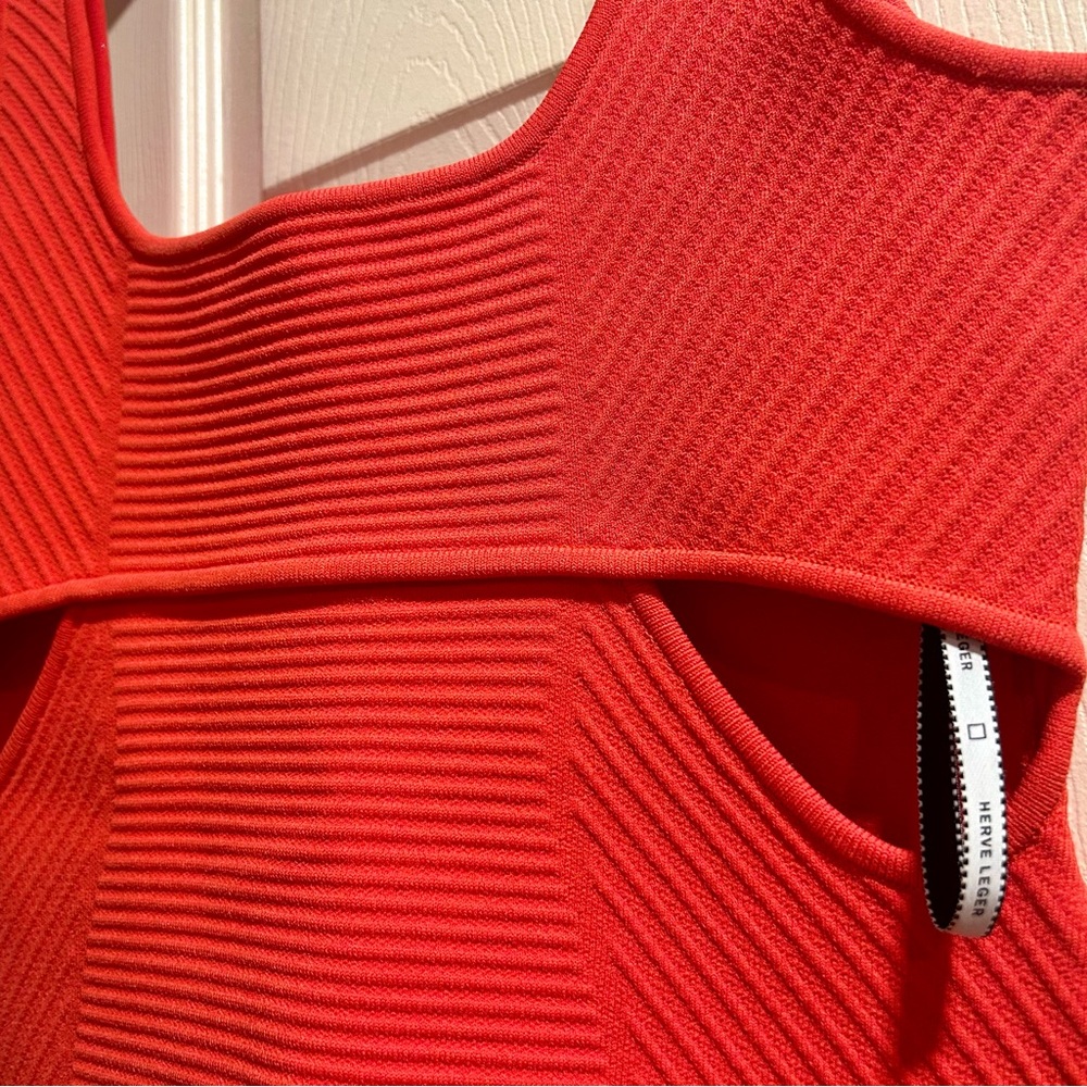 Herve Leger Orange/Coral Sleeveless Cutout Dress - Picture 2 of 6